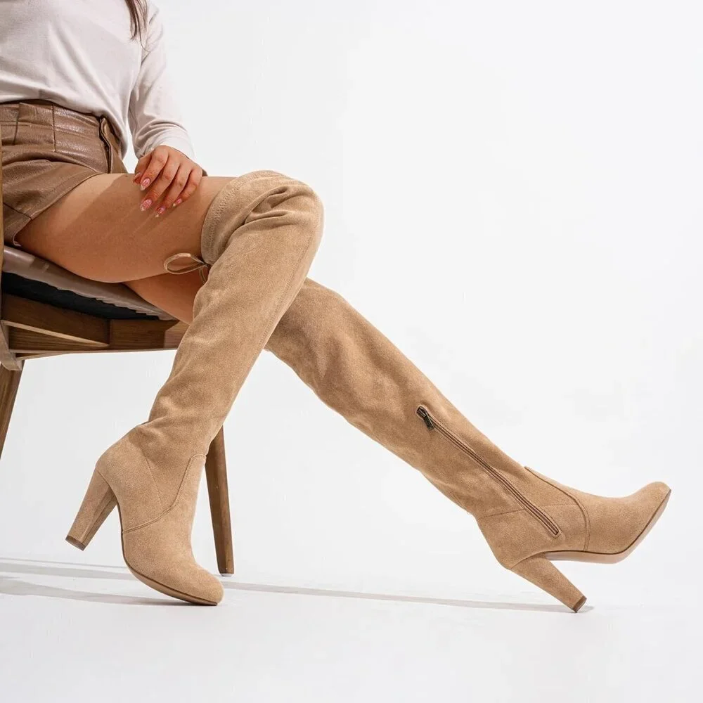 Women’s Sand-knee High Suede Fashion Pointed Toe Thigh High Over The Knee Boots